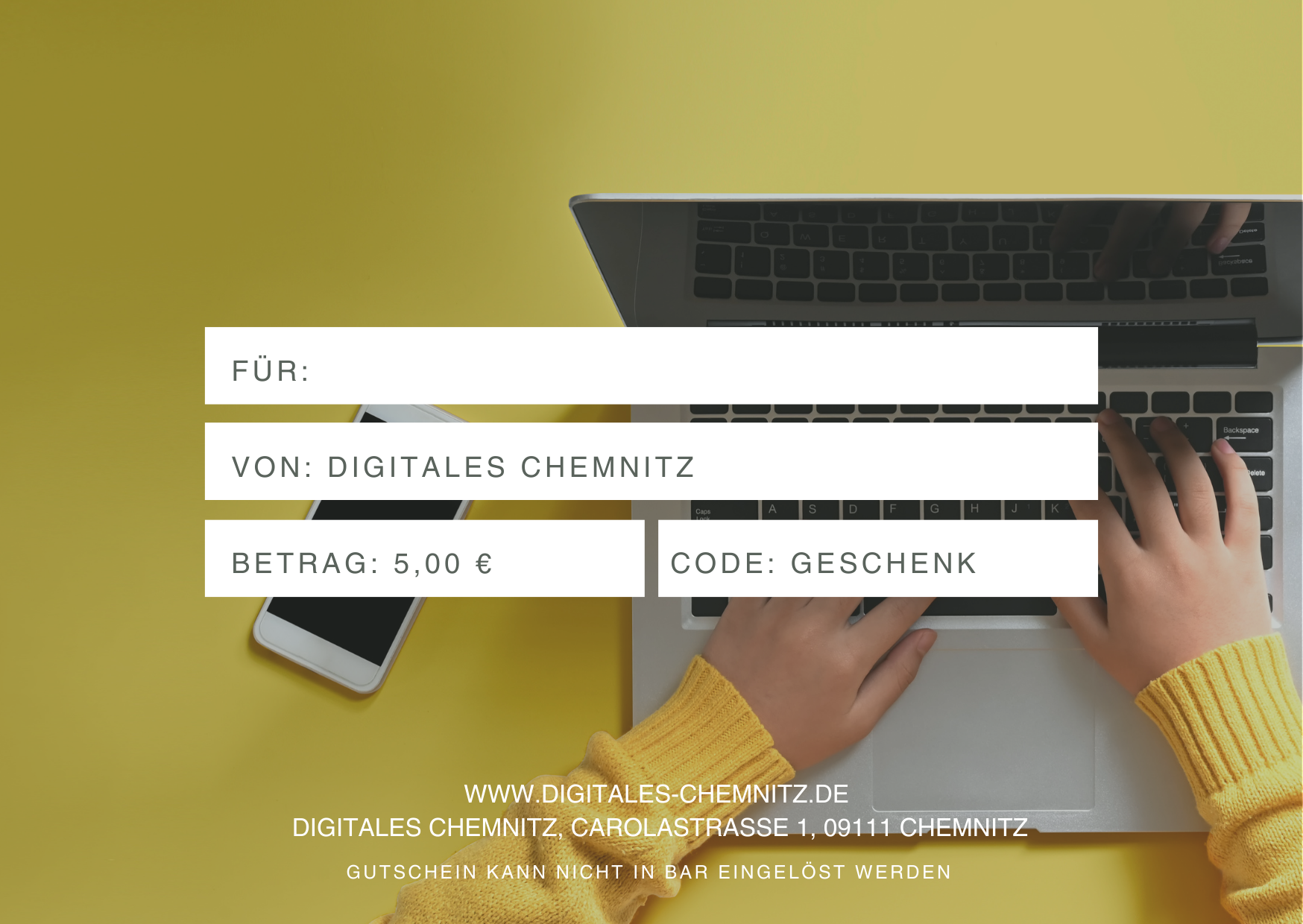 Geschenkgutschein zum Selbstausdrucken als PDF – Digitales Chemnitz