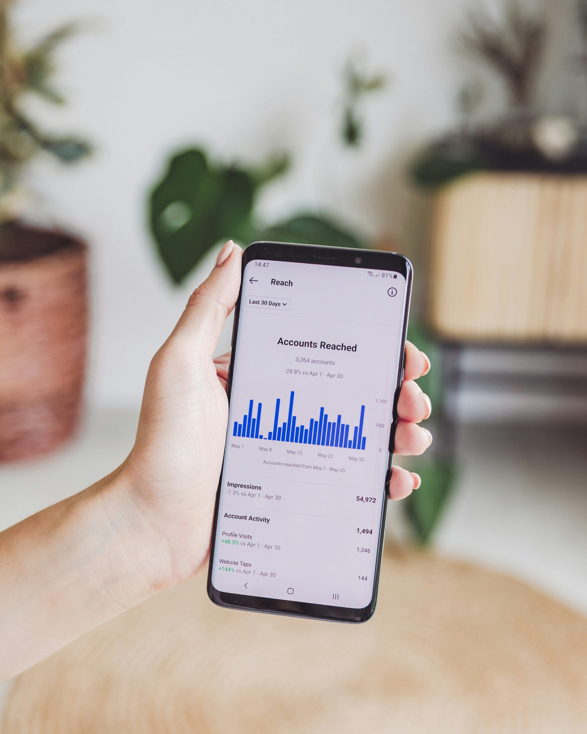 Instagram Strategie Kurs – Smartphone mit Instagram Insights