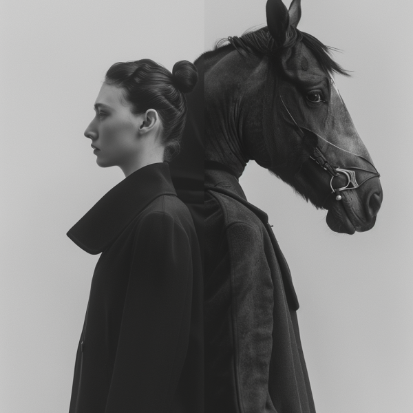 susandigital_A_black_and_white_photo_of_two_people_one_horse