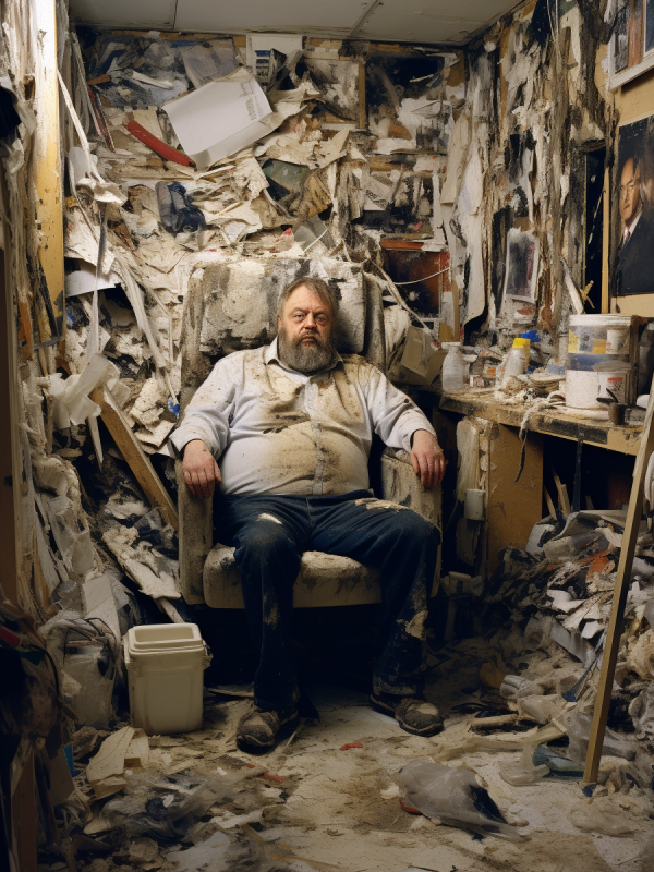 susandigital_a_man_sits_in_a_chair_sitting_in_an_overflowing_room