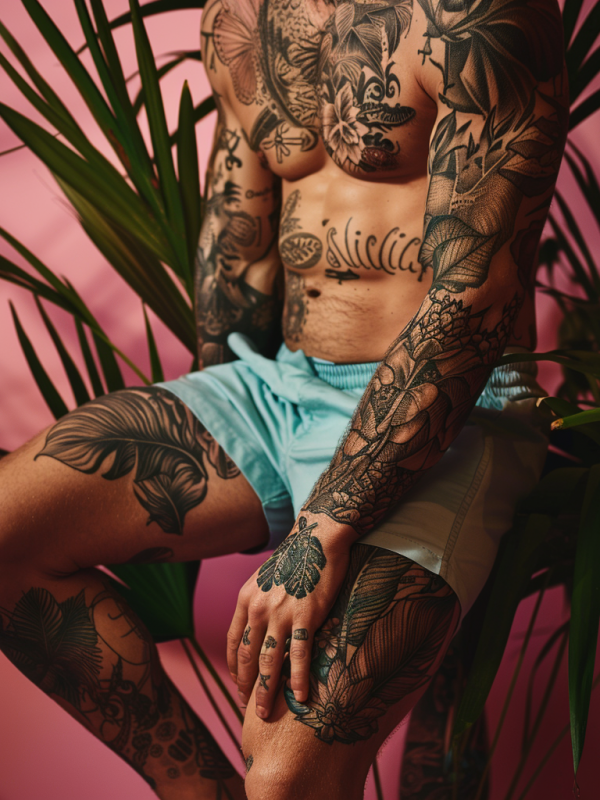 susandigital_tattoowierter_Mann_in_boxershorts_auf_hocker2