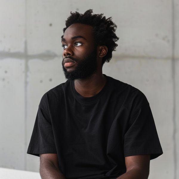 a man in a black shirt